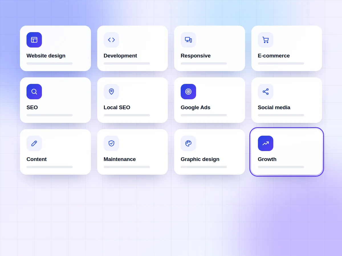 Illustration of connected tiles for website design, SEO, advertising and social media services