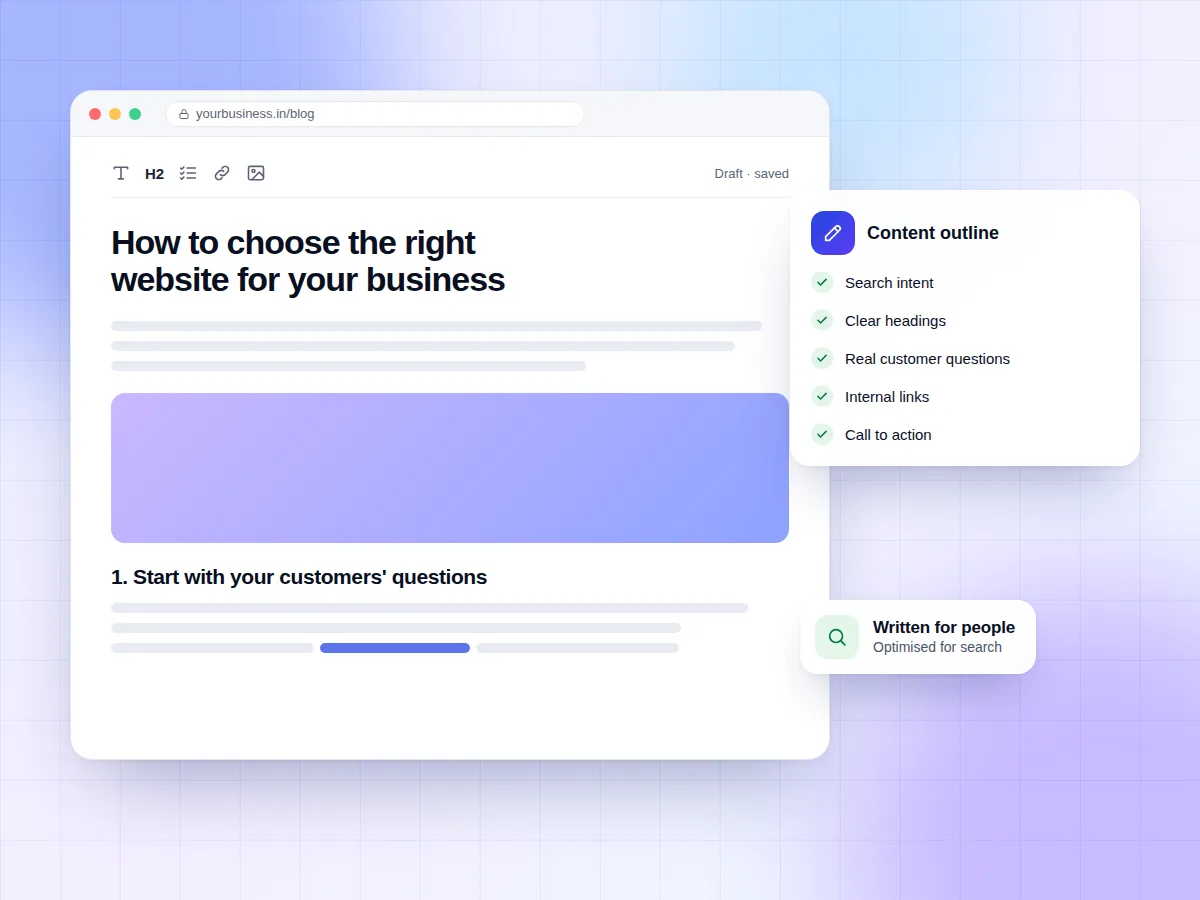 Illustration of an article being written in an editor with a content outline checklist